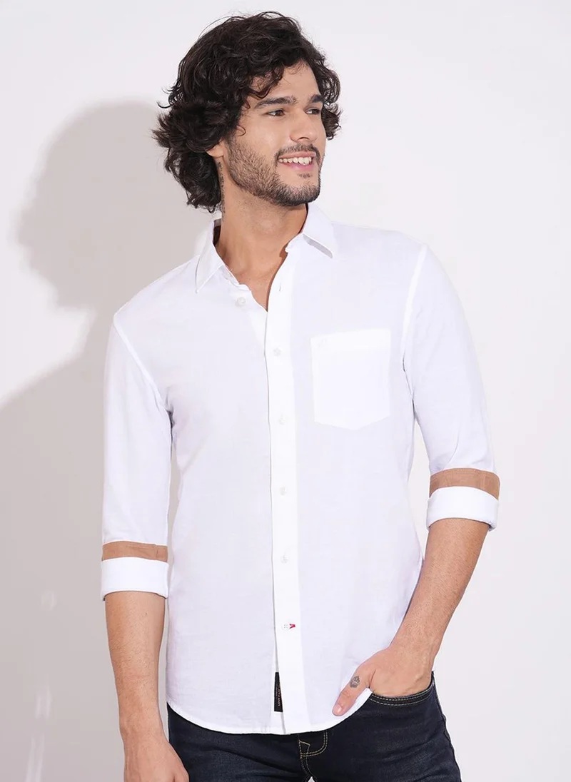 بيينغ هيومان Slim Fit Spread Collar Long Sleeves Cotton Linen Shirt