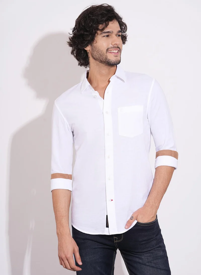 بيينغ هيومان Slim Fit Spread Collar Long Sleeves Cotton Linen Shirt