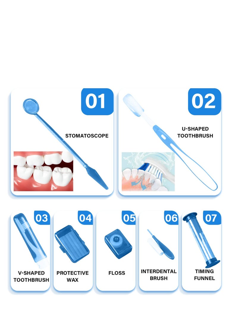 SOLARAE Braces Cleaning Kit for Orthodontic, 8 Pcs Portable Orthodontic Oral Care Kit for Braces, Interdental Brush Dental Wax Dental Floss Toothbrush Box, Oral Care Dental Travel Kit (Blue) - Image 3