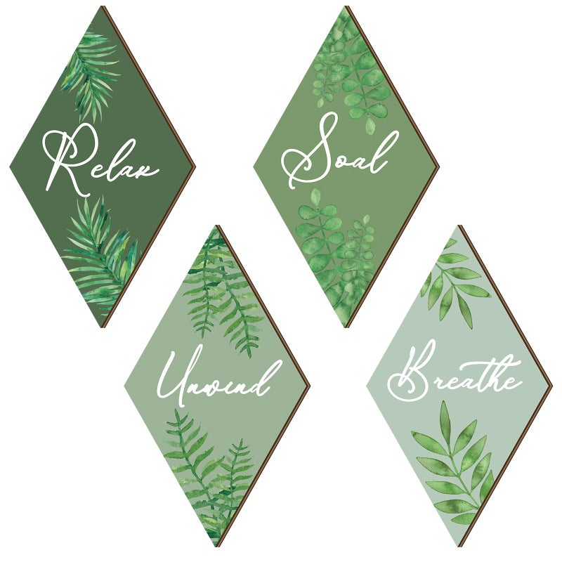 Jetec 4 Pcs Bathroom Decor Wall Art Relax Soak Unwind Breathe Wooden Sign Hanging Bathroom Decor for Bedroom Living Room Office Farmhouse Decorations(Fresh) - Image 1