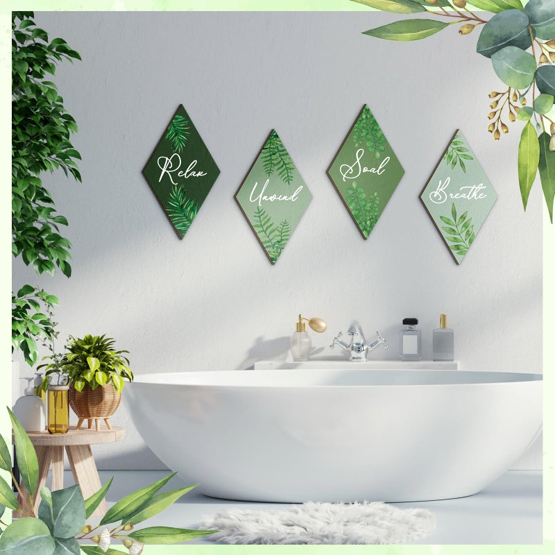 Jetec 4 Pcs Bathroom Decor Wall Art Relax Soak Unwind Breathe Wooden Sign Hanging Bathroom Decor for Bedroom Living Room Office Farmhouse Decorations(Fresh) - Image 2