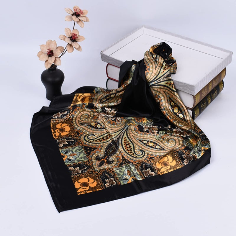 EIysee 35 x 35 Women's Fashion Pattern Large Square Silk Like Hair Scarf Head Sleeping Wrap Satin Neck Bandana for Gift (Large Cashews - Black)â€¦ - Image 4