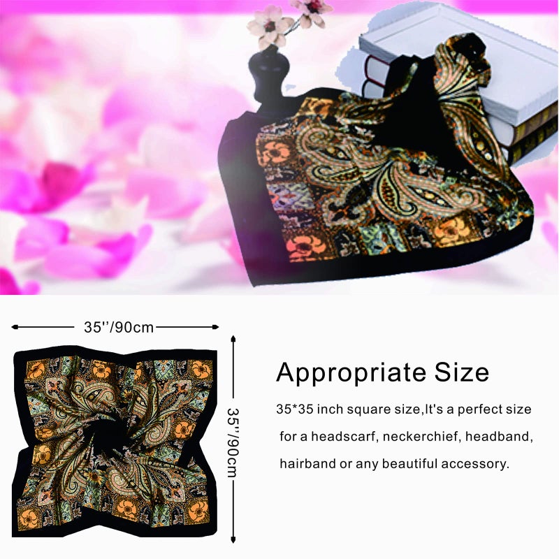 EIysee 35 x 35 Women's Fashion Pattern Large Square Silk Like Hair Scarf Head Sleeping Wrap Satin Neck Bandana for Gift (Large Cashews - Black)â€¦ - Image 5