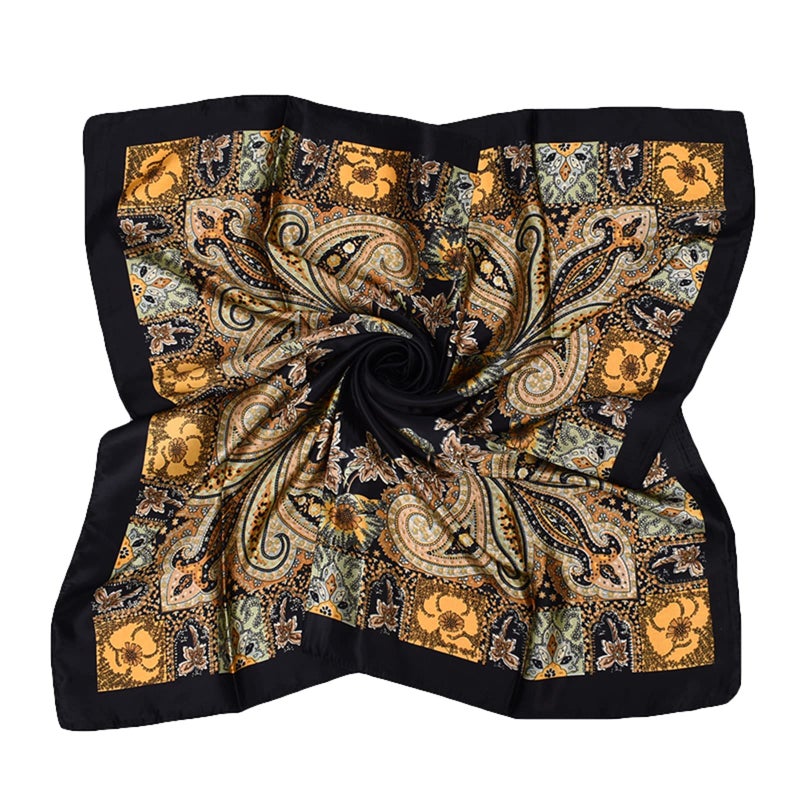 EIysee 35 x 35 Women's Fashion Pattern Large Square Silk Like Hair Scarf Head Sleeping Wrap Satin Neck Bandana for Gift (Large Cashews - Black)â€¦ - Image 1