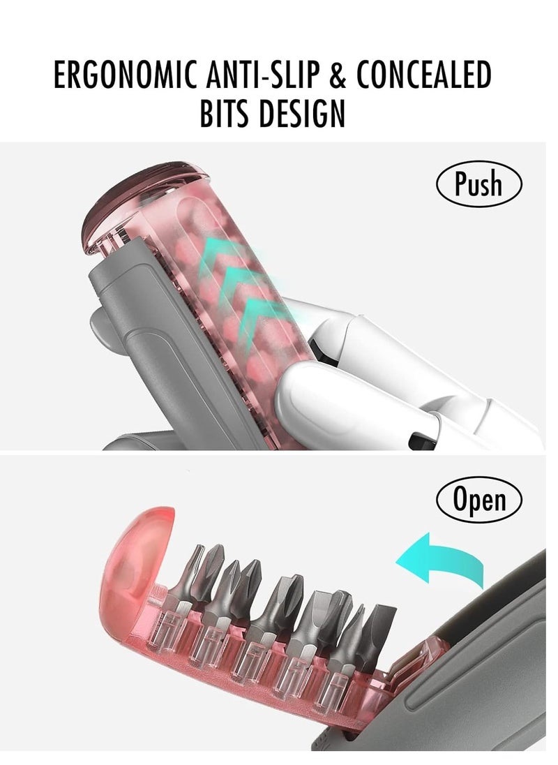 KASTWAVE - 10-in-1 Pink Ratcheting Screwdriver, Multi-bit Screwdriver Set Tool All in One, with Flexible Rotatable Batch Head, Support Bracket, and 10 Multi-Bit Flat(Slotted), Philips, U-shaped, Tri-point bit - Image 1
