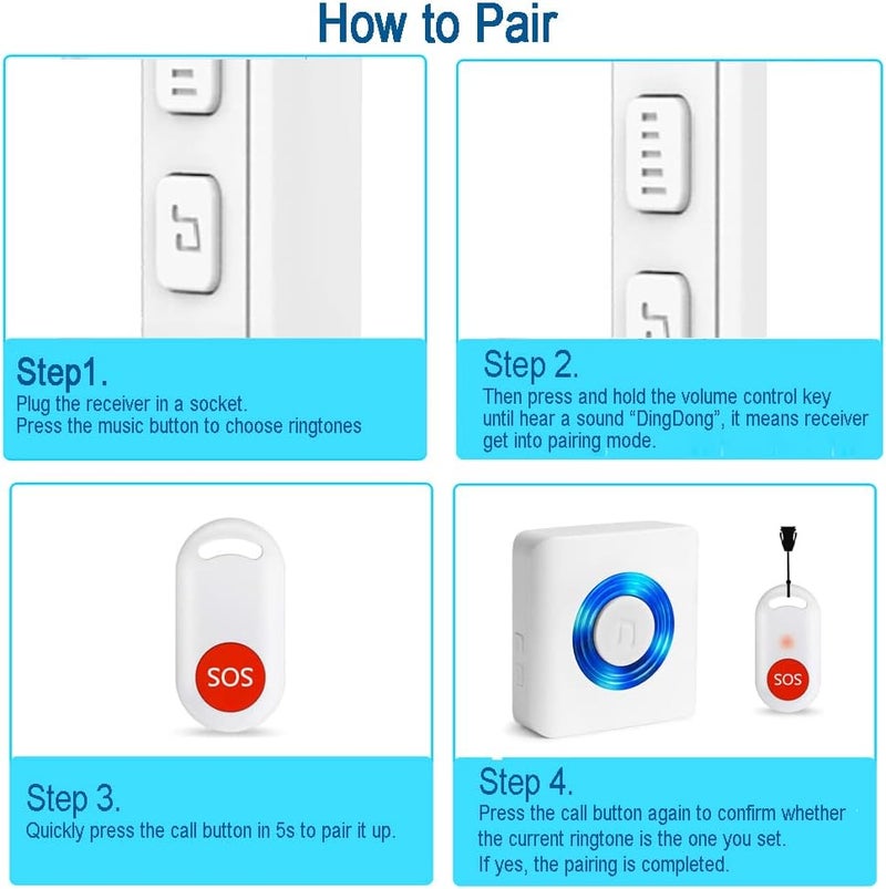 YisTech Caregiver Pager Wireless Call Button Nurse Alert System for Home/Elderly/Patient/Disabled One Call Button One Receiver - Image 5