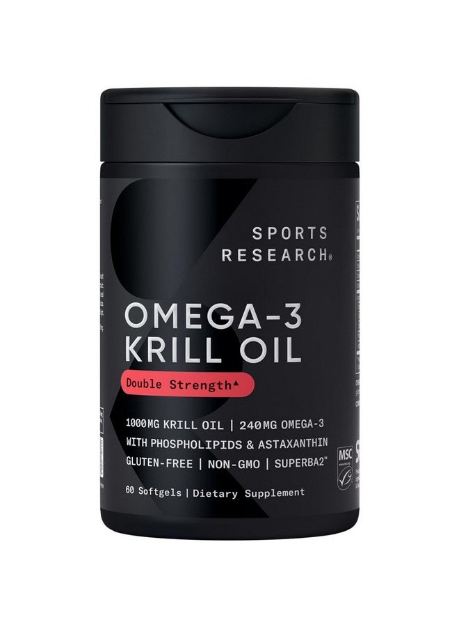 SPORTS RESEARCH Sports Research Antarctic Krill Oil Omega 3 Softgels 1000mg (Double Strength) with Phospholipids, Choline & Astaxanthin - Sustainably Sourced, Non-GMO Verified & Gluten Free - 60 Capsules  - Image 1