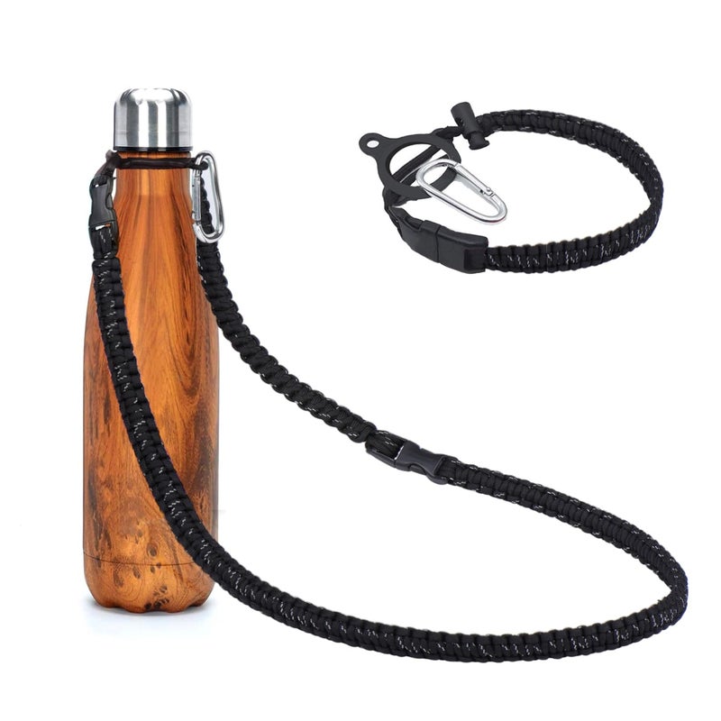Wongeto Paracord Handle with Long Shoulder Strap Water Bottle Strap Fits 12oz 17oz and 25 oz Narrow Mouth Bottles Black 1