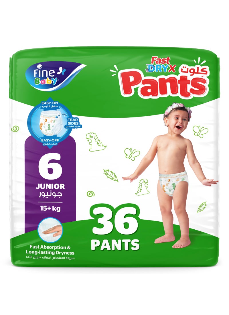 Fine Baby FastDryX Pants, Size 6 Junior (15 kg+), 36 Count – Pull-Up Pants, Instant Dry & 12-Hour Protection - Image 1