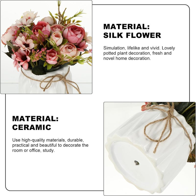 Artificial Flower Bonsai Simulation Plant with Ceramic Butterfly and Pearl Buds, Plastic Faux Greenery Decor for Home and Office Table Display, Random Color - Image 3