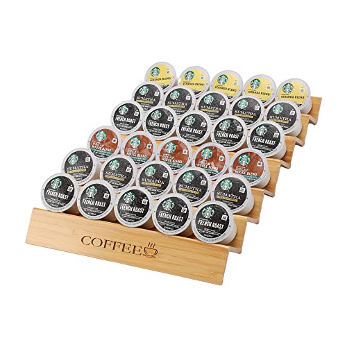 MinBoo Bamboo 2-Piece Step-Shaped K-Cup Holder Drawer or Countertop Organizer for Coffee Station - Holds 30 Coffee Pods - Image 1