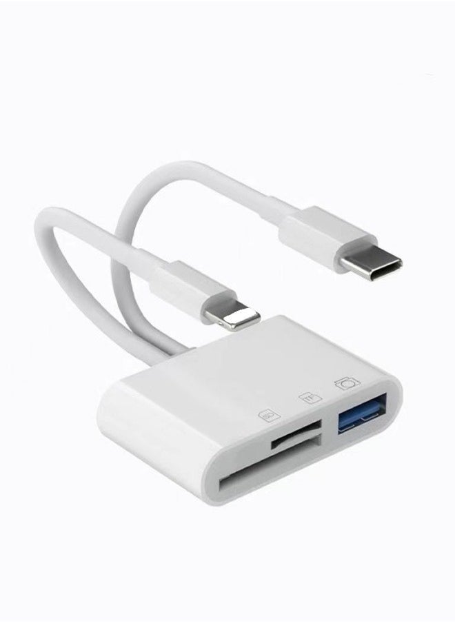 Generic - 3-in-1 Dual Interface Card Reader – USB + SD + TF Adapter with USB-C & Lightning Connectors for iPhone, iPad, Android, Laptop – OTG Plug & Play, Boxed Portable Design - Image 1