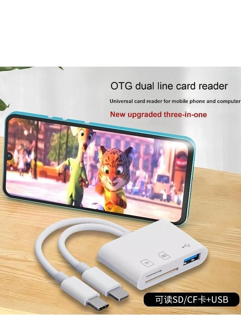 Generic - 3-in-1 Dual Interface Card Reader – USB + SD + TF Adapter with USB-C & Lightning Connectors for iPhone, iPad, Android, Laptop – OTG Plug & Play, Boxed Portable Design - Image 1