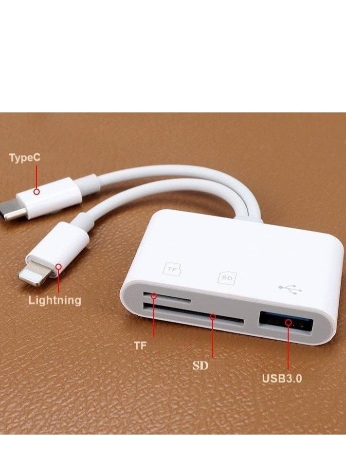 Generic - 3-in-1 Dual Interface Card Reader – USB + SD + TF Adapter with USB-C & Lightning Connectors for iPhone, iPad, Android, Laptop – OTG Plug & Play, Boxed Portable Design - Image 1