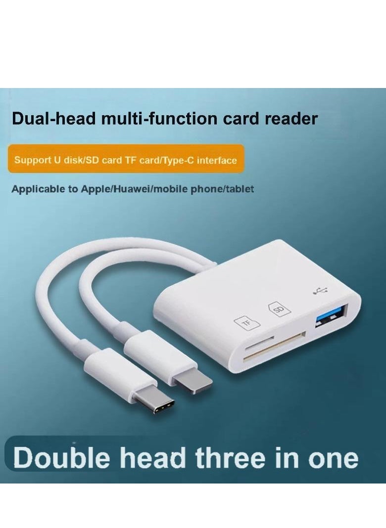 Generic - 3-in-1 Dual Interface Card Reader – USB + SD + TF Adapter with USB-C & Lightning Connectors for iPhone, iPad, Android, Laptop – OTG Plug & Play, Boxed Portable Design - Image 1