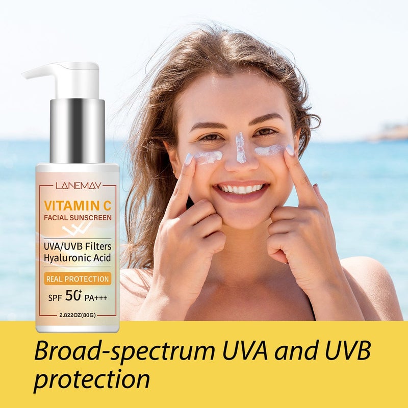 LANEMAY Vitamin C Facial Protection Cream 80g SPF50+ PA+++ Hyaluronic Acid  Moisturizing - Image 4