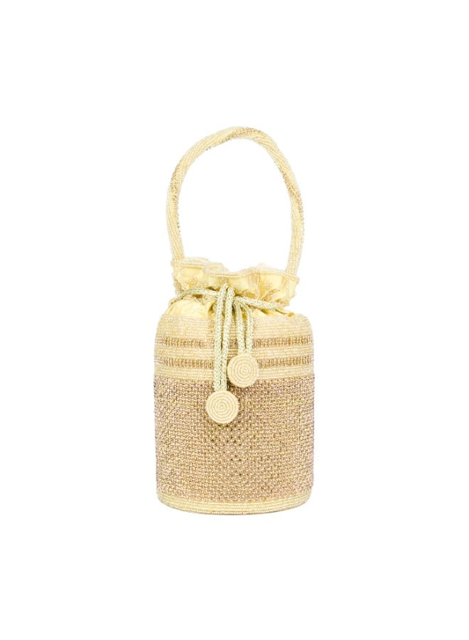 Dollar's Women Jute Potli Bag, Ethnic Embroidered Clutch Purse, Wedding Clutch Bag, Bridal Potli Pouch, Ladies Evening Bag, Festive Party Bag, Traditional Carry Bag (Gold) - Image 1