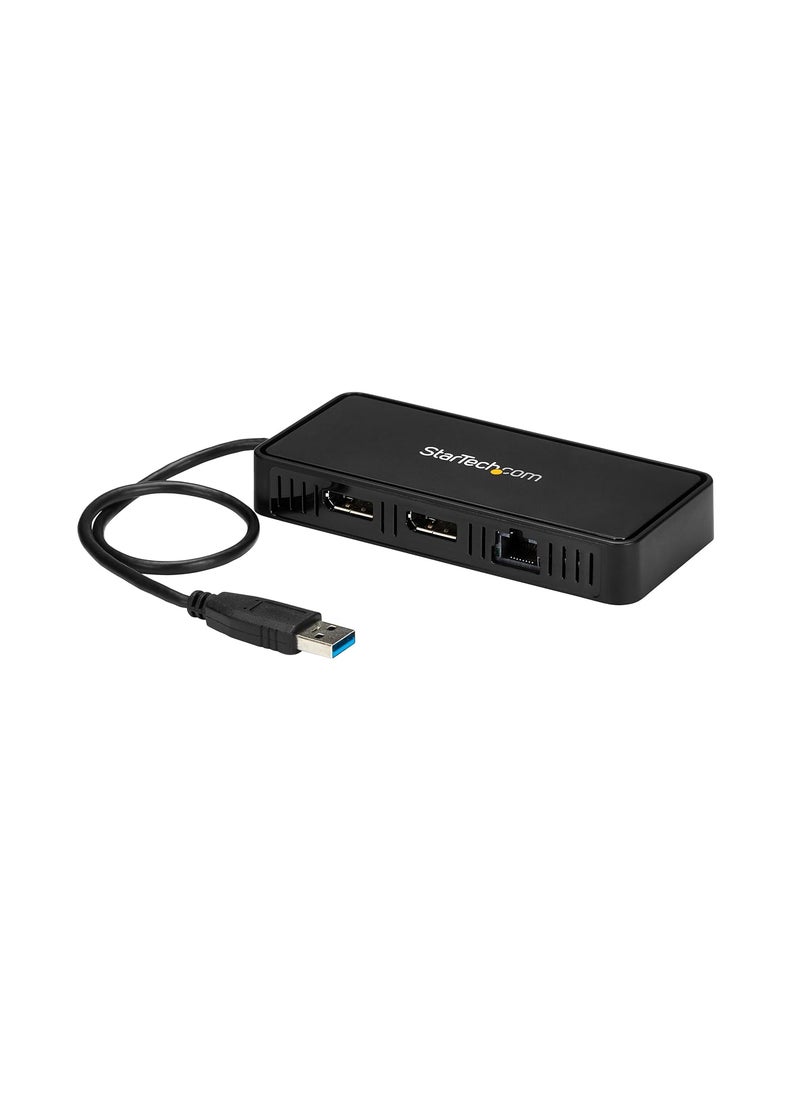 StarTech StarTechcom USB 30 Mini Dock  Dual Monitor USBA Docking Station with DisplayPort 4K 60Hz Video  Gigabit Ethernet  1ft 30cm cable  Portable USB 31 Gen 1 TypeA Laptop Adapter TAA  - Image 1