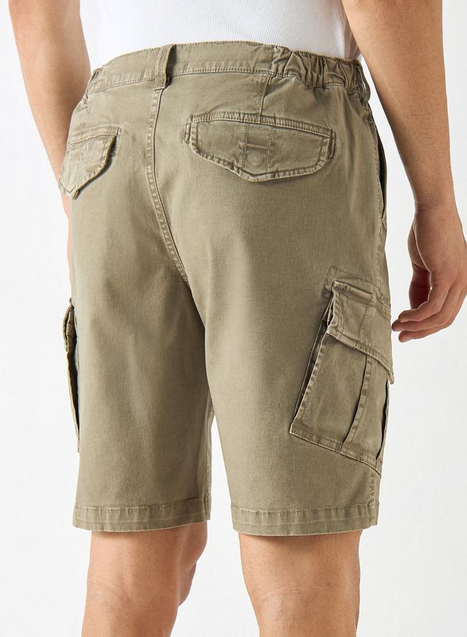 Ecko Unltd. Ecko Unltd Solid Relaxed Fit Cargo Shorts with Button Closure - Image 3
