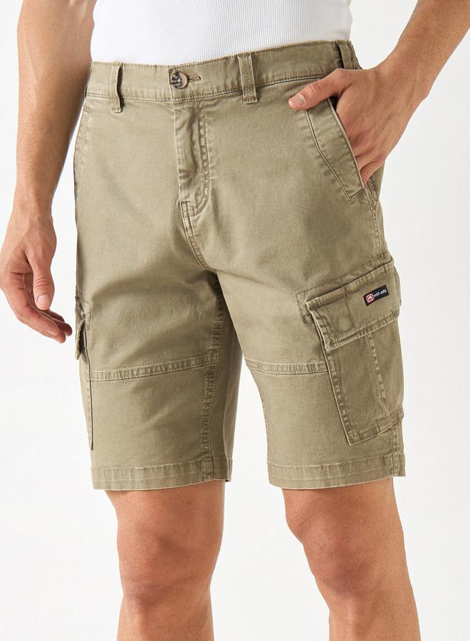 Ecko Unltd. Ecko Unltd Solid Relaxed Fit Cargo Shorts with Button Closure - Image 1