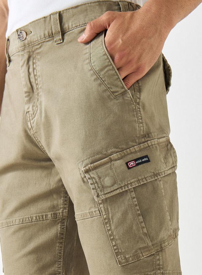 Ecko Unltd. Ecko Unltd Solid Relaxed Fit Cargo Shorts with Button Closure - Image 4