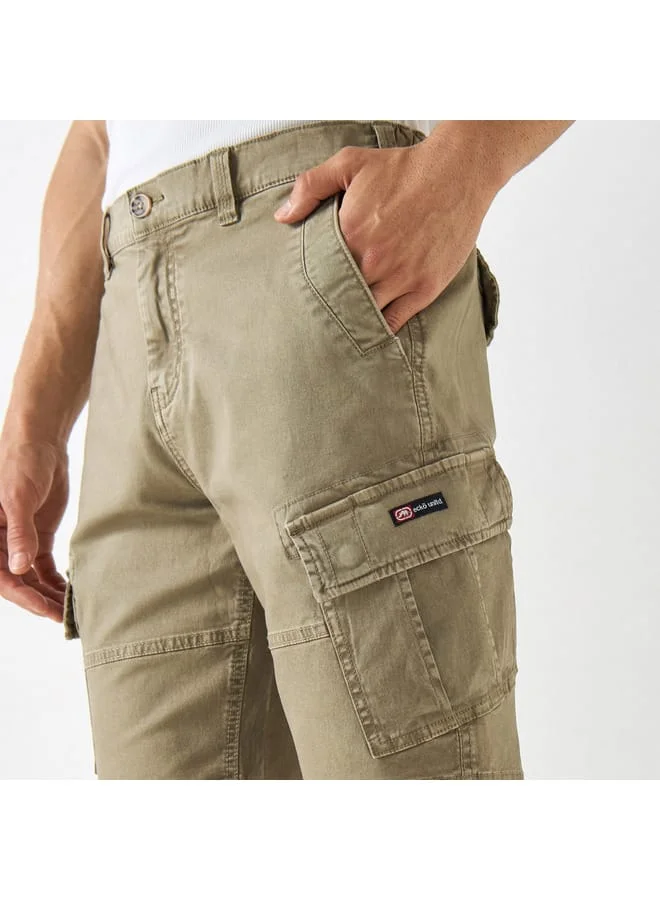 Ecko Unltd. Ecko Unltd Solid Relaxed Fit Cargo Shorts with Button Closure