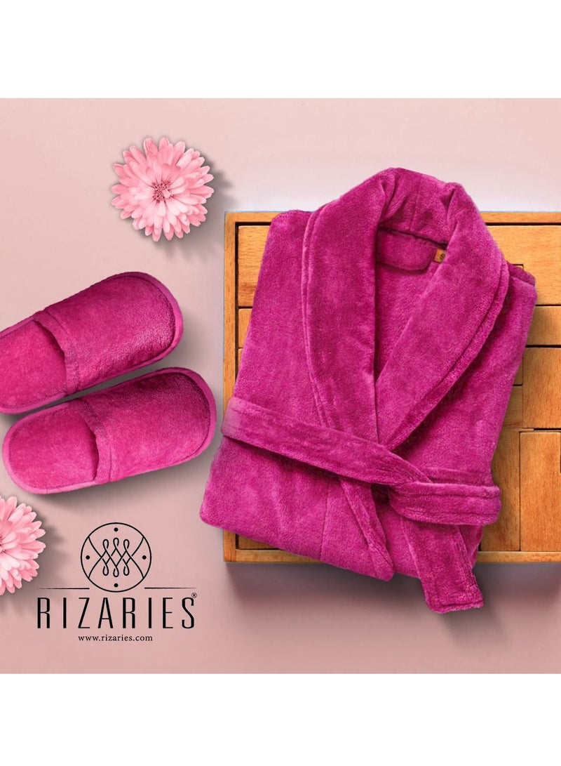 RIZARIES Luxury Bathrobe - 100% Soft Velour Cotton - Dark Pink- 1 Piece set - Unisex - Image 2