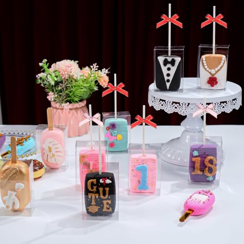 TEMLQPACK 20Pack 3.5"x 2.4"x 1.38"Clear Rice Krispie Treat Boxes with Sticks Individually Wrapped Packaing Kit Cakesickle Boxes Marshmallows Party Favors Boxes for Christmas Valentine's Birthday - Image 3