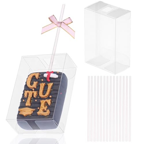 TEMLQPACK 20Pack 3.5"x 2.4"x 1.38"Clear Rice Krispie Treat Boxes with Sticks Individually Wrapped Packaing Kit Cakesickle Boxes Marshmallows Party Favors Boxes for Christmas Valentine's Birthday - Image 1