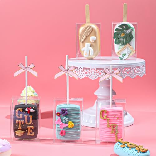 TEMLQPACK 20Pack 3.5"x 2.4"x 1.38"Clear Rice Krispie Treat Boxes with Sticks Individually Wrapped Packaing Kit Cakesickle Boxes Marshmallows Party Favors Boxes for Christmas Valentine's Birthday - Image 2