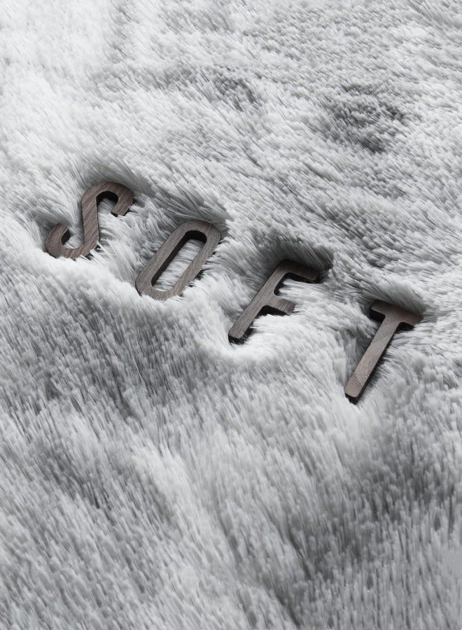 Optico Luxury Shag Area Rug, 50 x 160CM Non Slip Fluffy Shaggy Non Slip Throw Rugs Bedside Rug Indoor Floor Carpet Bedroom Carpet Plush Fuzzy Rug Soft Shag Shaggy Fuzzy Carpet, Tie-Dye Gray - Image 4