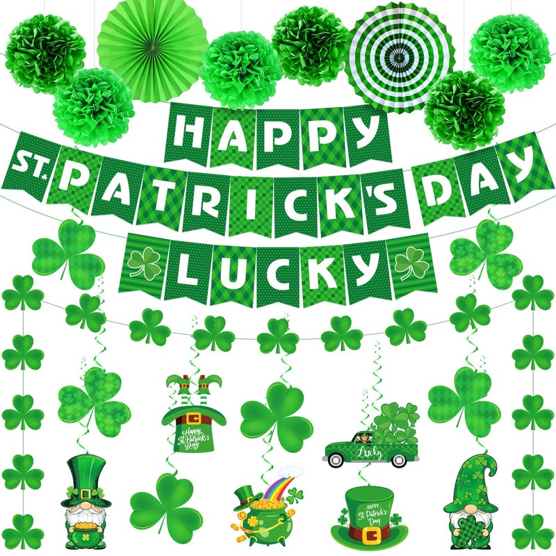Biswiter St Patricks Day Decorations, Saint Patricks Day Decorations with Happy St Patricks Day Lucky Banner, Shamrock Leprechaun Decorations, St Patricks Day Decor for Office, St Patricks Day Party Supplies - Image 1