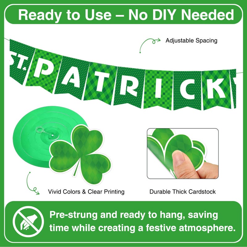 Biswiter St Patricks Day Decorations, Saint Patricks Day Decorations with Happy St Patricks Day Lucky Banner, Shamrock Leprechaun Decorations, St Patricks Day Decor for Office, St Patricks Day Party Supplies - Image 3