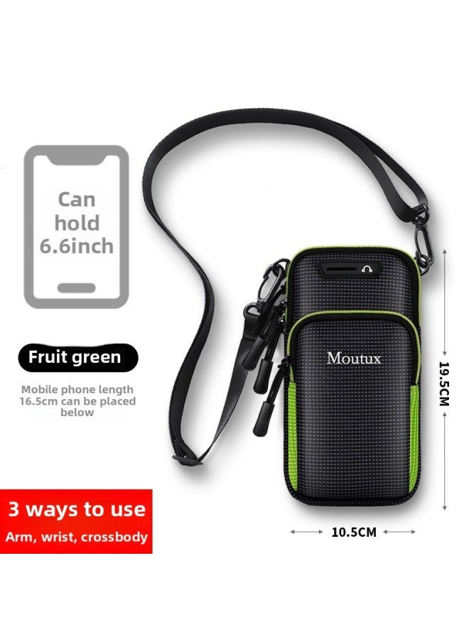 Running Mobile Phone Arm Bag Men's And Women's Fitness Equipment Outdoor Hand Bag Wrist Bag For Apple X Arm Bag Sports Mobile Phone Arm Cover-Color:Fruit Green (Crossbody)-Capacity:Under 6.7 Inches - Image 1