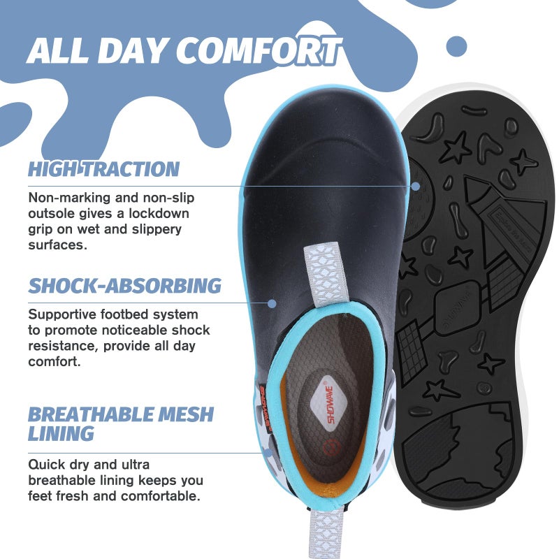 Showave Kid's Rain Boots Girl's Deck Boots Waterproof Boy's Rain Boot Non Slip Neoprene Rubber Boot Ankle Mud Booties(Cow-blue Print,7 Bid Kid) - Image 4