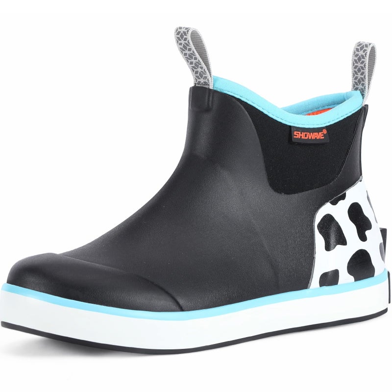 Showave Kid's Rain Boots Girl's Deck Boots Waterproof Boy's Rain Boot Non Slip Neoprene Rubber Boot Ankle Mud Booties(Cow-blue Print,7 Bid Kid) - Image 1