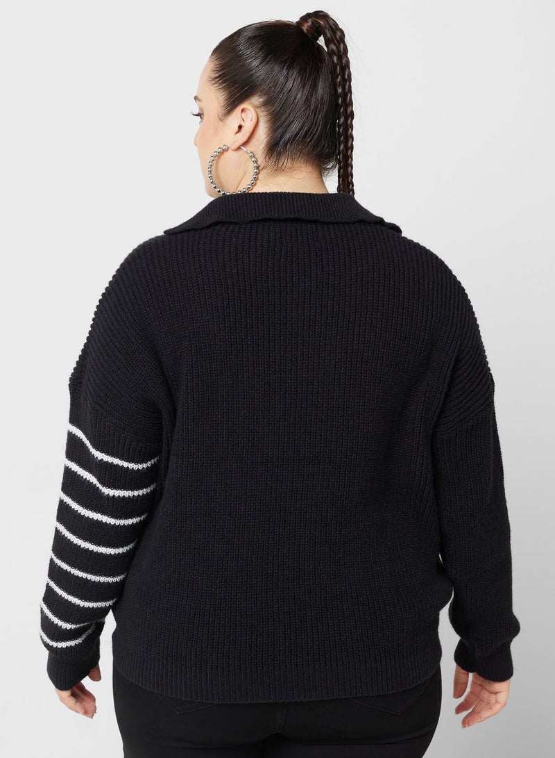 Stripe Collar Detail Sweater
