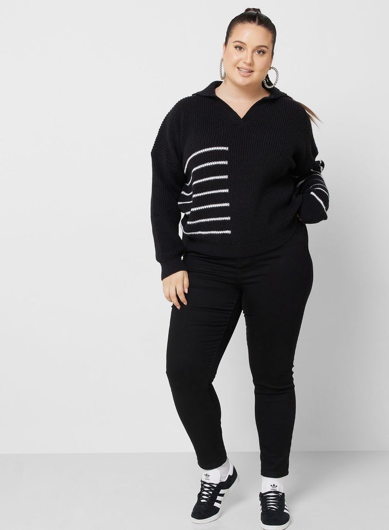 Stripe Collar Detail Sweater