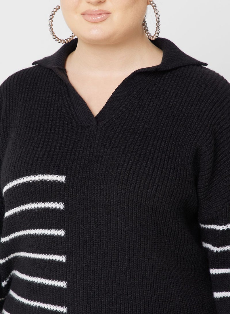 Stripe Collar Detail Sweater
