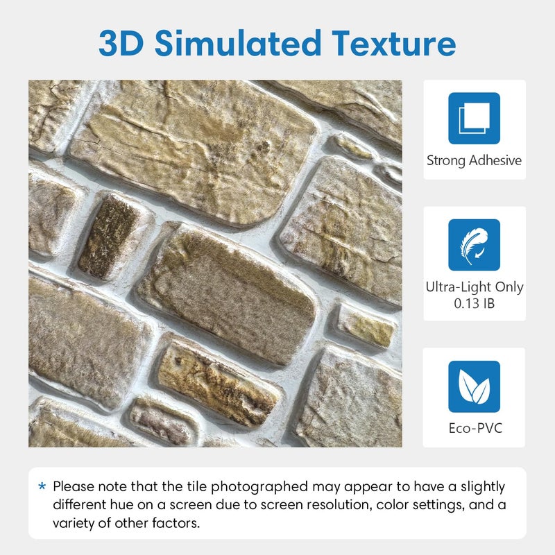 COMSTICKC 3D Faux Stone Peel and Stick Wall Panel, Faux Brick Wall Panels, 10 Pcs of 12"X12" Lightweight Thin PVC Rock Adhesive Fake Brick Backsplash Kitchen Living Room, Paintable - Image 3