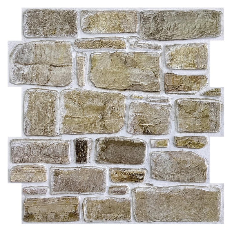 COMSTICKC 3D Faux Stone Peel and Stick Wall Panel, Faux Brick Wall Panels, 10 Pcs of 12"X12" Lightweight Thin PVC Rock Adhesive Fake Brick Backsplash Kitchen Living Room, Paintable - Image 1