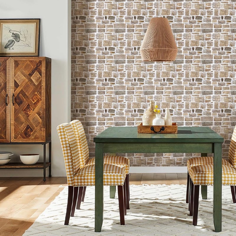 COMSTICKC 3D Faux Stone Peel and Stick Wall Panel, Faux Brick Wall Panels, 10 Pcs of 12"X12" Lightweight Thin PVC Rock Adhesive Fake Brick Backsplash Kitchen Living Room, Paintable - Image 2