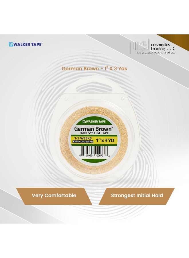 Walker Tape® German Brown –1”* 3 Yards Wig Adhesive Tape Roll – Firm Support for Hard Bond Adhesives – Latex-Based, Skin Safe, Semi-Dull Finish – Toupee & Poly Hair System Tape - Image 2