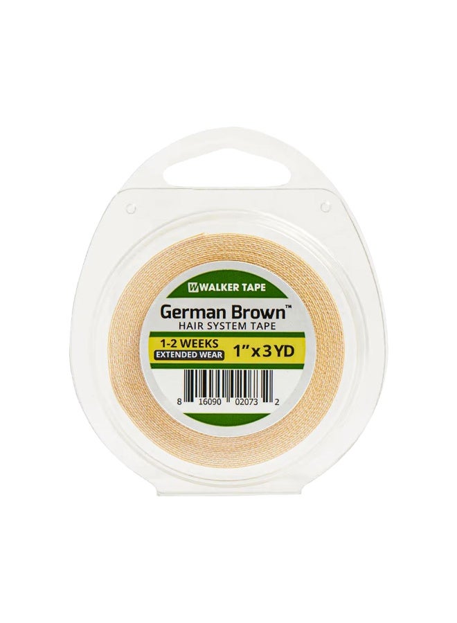 Walker Tape® German Brown –1”* 3 Yards Wig Adhesive Tape Roll – Firm Support for Hard Bond Adhesives – Latex-Based, Skin Safe, Semi-Dull Finish – Toupee & Poly Hair System Tape - Image 1