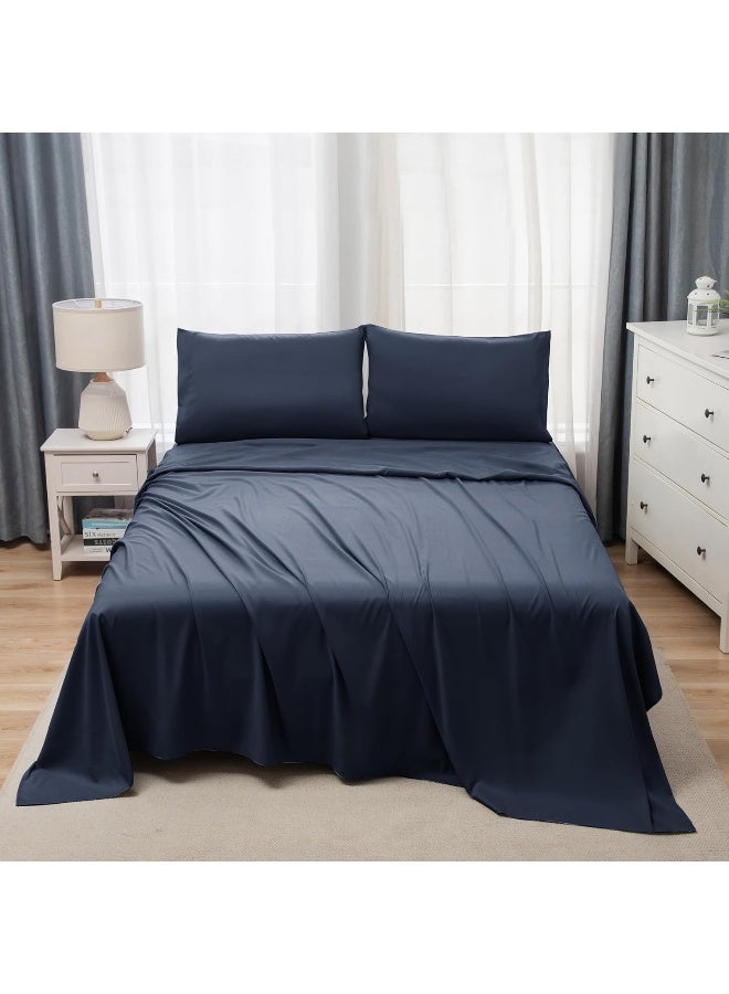 PanaX Bedding Super King Bed Sheets Set - 4 Piece Bedding - Brushed Microfiber And Fade Resistant - Easy Care (Navy, Super King) - Image 2
