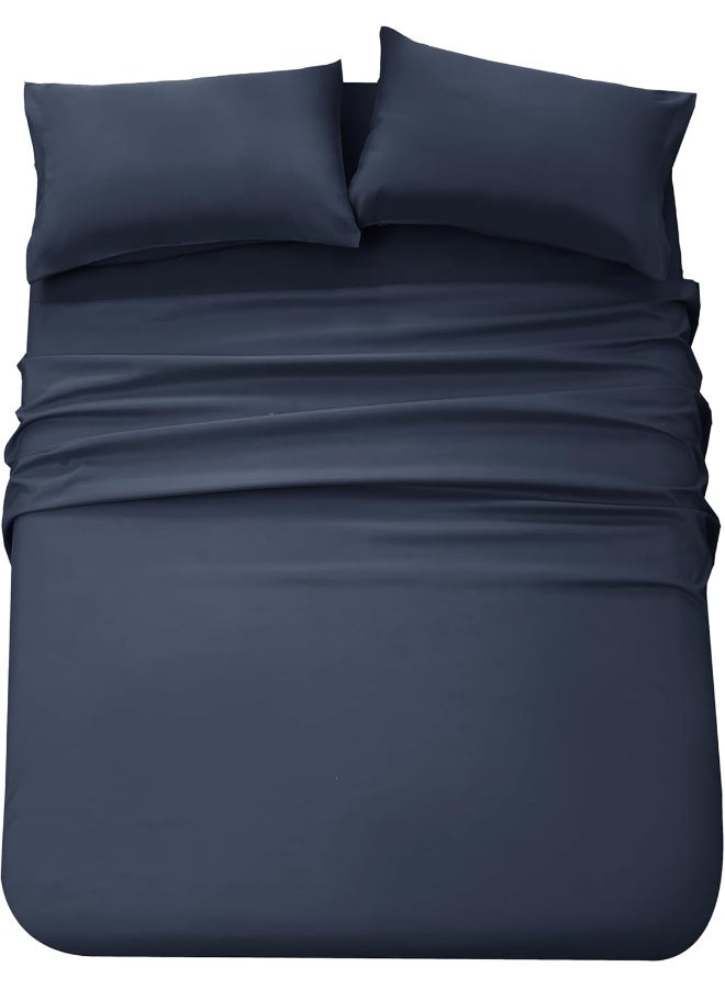 PanaX Bedding Super King Bed Sheets Set - 4 Piece Bedding - Brushed Microfiber And Fade Resistant - Easy Care (Navy, Super King) - Image 1