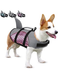 FEELING MALL Ripstop Dog Life Jacket Adjustable Dog Life Vest Safety Lifesaver Puppy Life Preserver Superior Buoyancy Swimming Boating Rescue Handle Shark Design For Dogs (S, Pink)  - Image 1