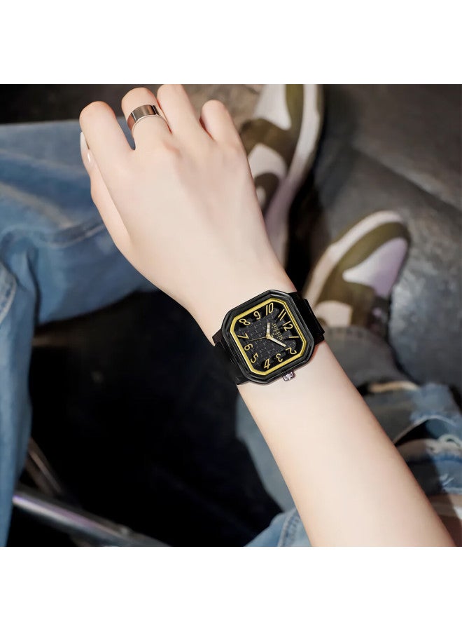 Julius Women's Dopamine Gift Student Sports Luminous Rubber Waterproof Quartz Watch Black Gold Ja-1491g - Image 3