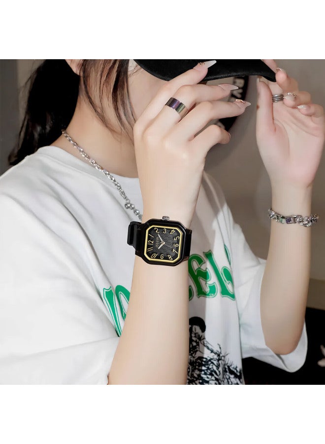 Julius Women's Dopamine Gift Student Sports Luminous Rubber Waterproof Quartz Watch Black Gold Ja-1491g - Image 1