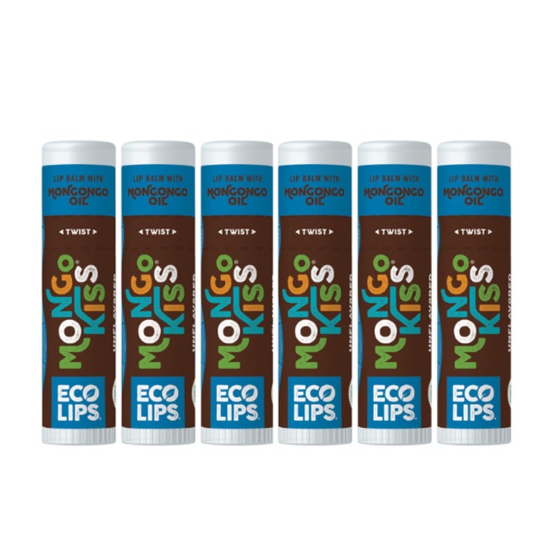 LIP BALM Mongo Kiss 6Pack by Eco Lips 100 Organic Beeswax  Cocoa Butter Lip Care with Mongongo Oil  Soothe  Moisturize Dry  Cracked Lips  Made in USA Unflavored